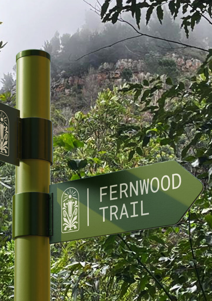 Signage for Newlands Forest designed by Ashlee Kovachi for a rebrand in 2023